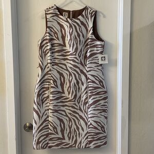 Anne Klein Brown and White Zebra-Print Sleeveless Shift Dress